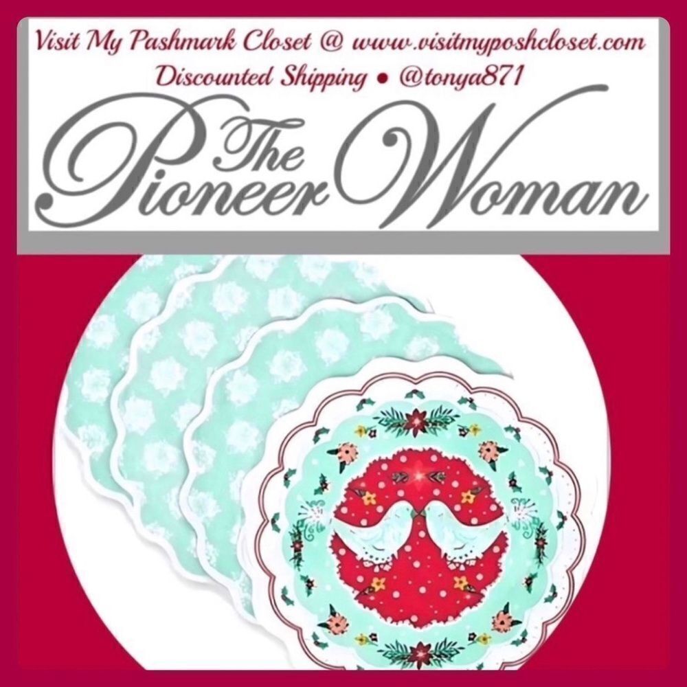 🦋 New Pioneer Woman Mazie Bird Fabric Placemat Set, Multicolor, 16" Round Qty 4